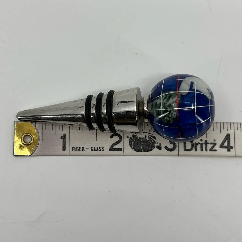 Alexander Kalifano Wine Bottle Stopper SET of 3 Blue Globe Gemstone Inlay